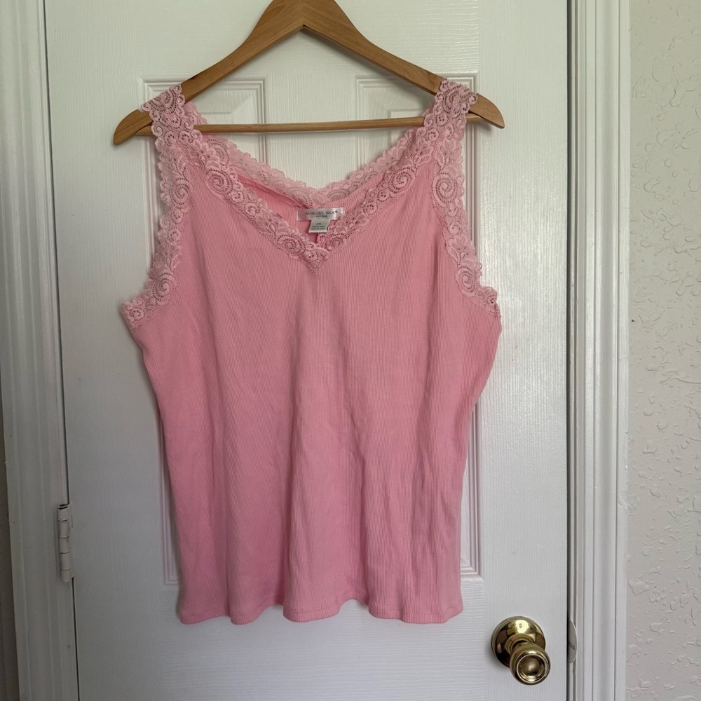 August Silk NWT Pink Lace Trim Women Tank Sleeveless 100% Cotton Top Y2K XXL